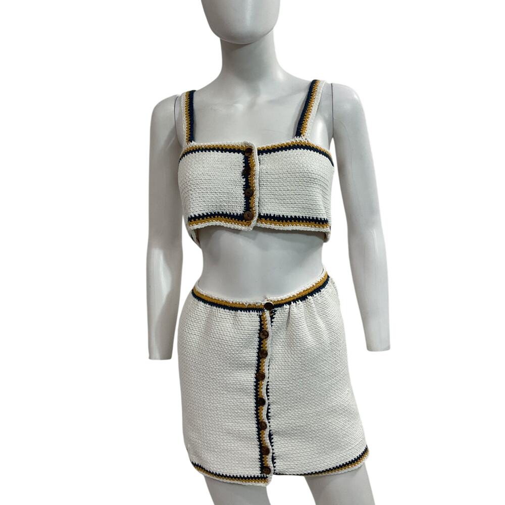 Akoia Swim Crocheted Cotton White Seca Skirt And Top Set Size M - Picture 2 of 5
